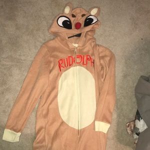 Fuzzy Rudolph onesie